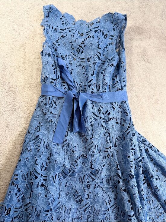 Worth Dresses & Skirts - Worth New York Blue Floral Lace Fit-and-Flare Dress with Waist Tie 4